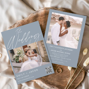 Die Hochzeit von zwei Foto Dusty Blue QR-Code Einladung
