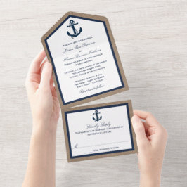 Die Hochzeitskollektion der Marine auf Burlap Beac All In One Einladung