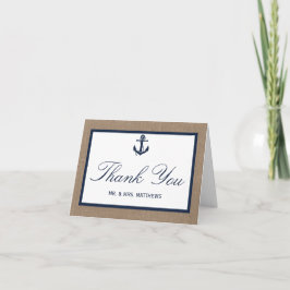 Die Hochzeitskollektion der Marine auf Burlap Beac Dankeskarte
