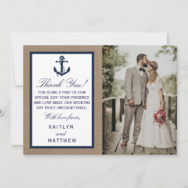 Die Hochzeitskollektion der Marine auf Burlap Beac Dankeskarte