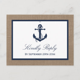 Die Hochzeitskollektion der Marine auf Burlap Beac Einladungspostkarte
