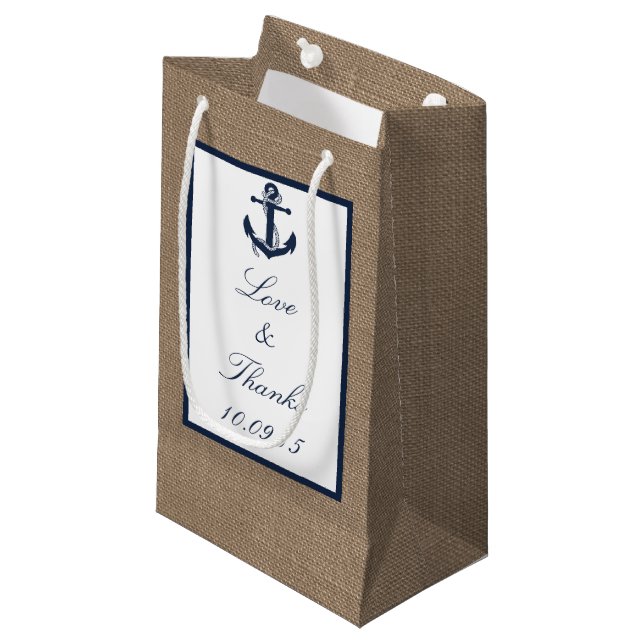 Die Hochzeitskollektion der Marine auf Burlap Beac Kleine Geschenktüte (Vorderseite Schrägansicht)