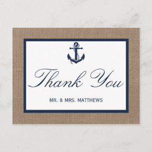 Die Hochzeitskollektion der Marine auf Burlap Beac Postkarte
