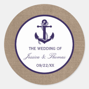 Die Hochzeitskollektion der Marine auf Burlap Beac Runder Aufkleber
