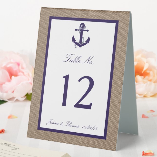 Die Hochzeitskollektion der Marine auf Burlap Beac Tischaufsteller (In Situ (Hochzeit))