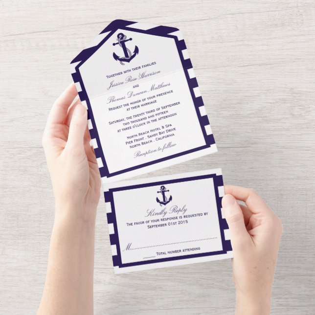 Die Hochzeitskollektion der Nautischen Seestreitkr All In One Einladung (Abreißen)