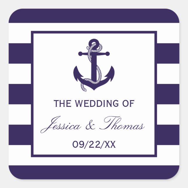 Die Hochzeitskollektion der Nautischen Seestreitkr Quadratischer Aufkleber (Vorderseite)