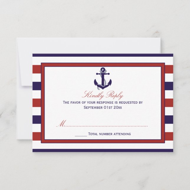 Die Hochzeitskollektion der roten und der Marine RSVP Karte (Vorderseite)