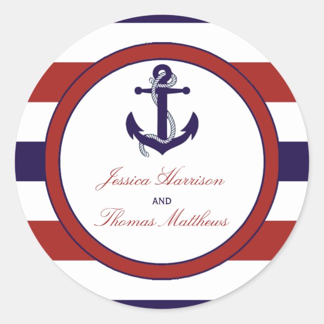Die Hochzeitskollektion der roten und der Marine Runder Aufkleber (Vorderseite)