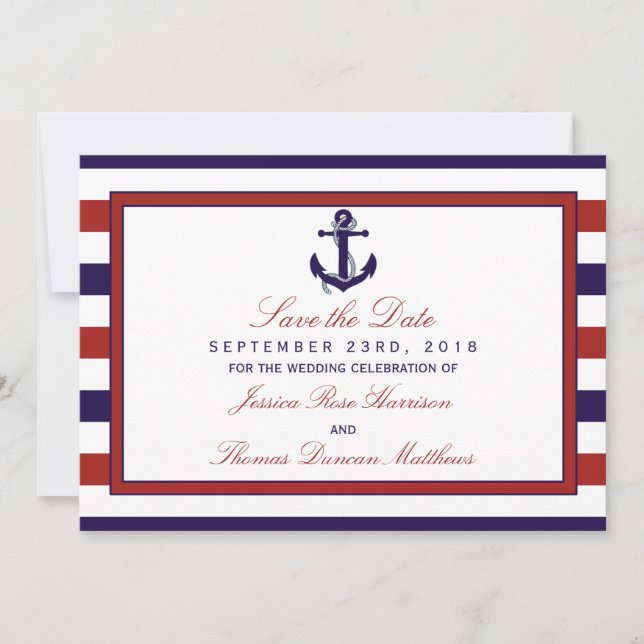 Die Hochzeitskollektion der roten und der Marine Save The Date (Vorderseite)