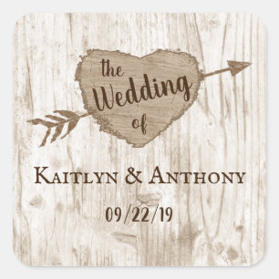 Die Hochzeitskollektion des Carved Heart Tree Quadratischer Aufkleber