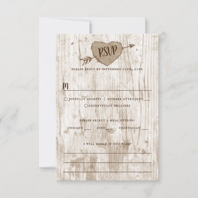 Die Hochzeitskollektion des Carved Heart Tree RSVP Karte (Vorderseite)