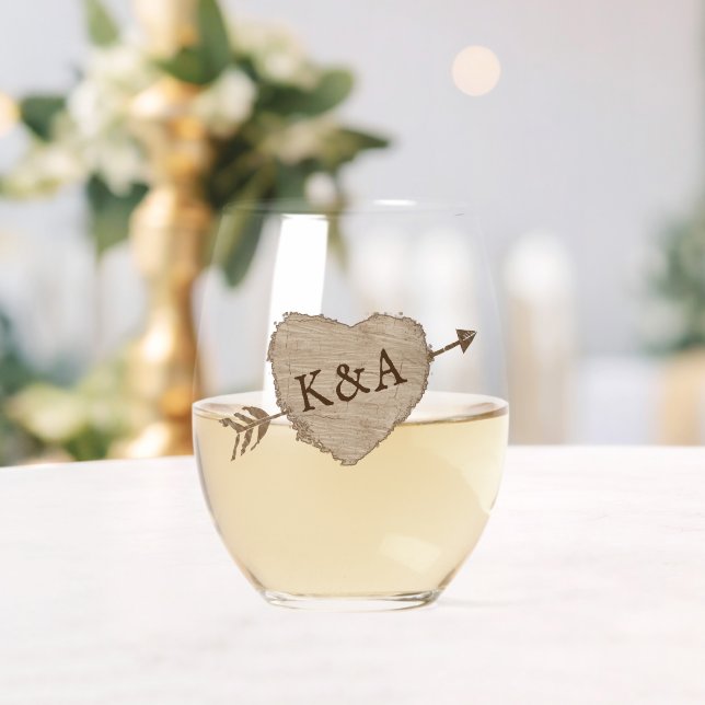 Die Hochzeitskollektion des Carved Heart Tree Weinglas Ohne Stiel (Insitu (Hochzeit))