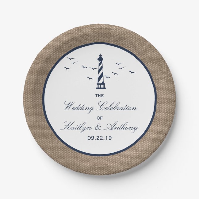 Die Hochzeitskollektion des Nautical Lighthouse Bu Pappteller (Vorderseite)