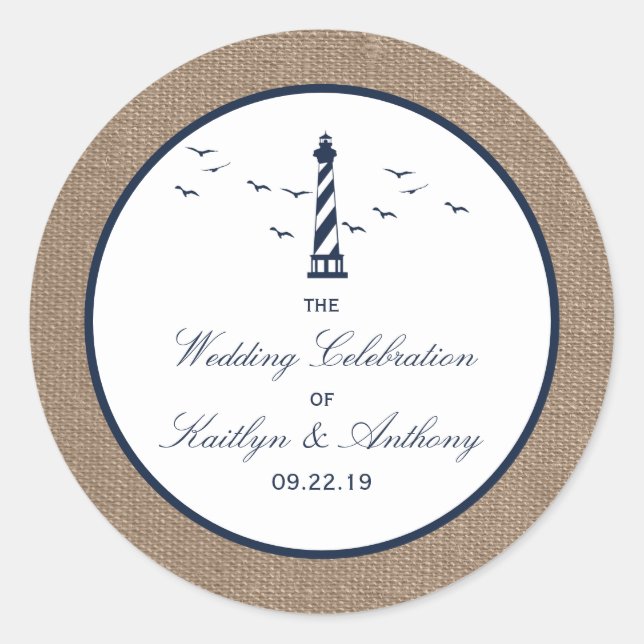 Die Hochzeitskollektion des Nautical Lighthouse Bu Runder Aufkleber (Vorderseite)