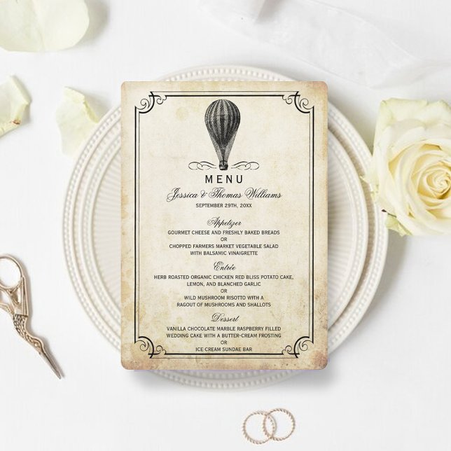 Die Hochzeitskollektion mit Vintagem Heißluftballo Menükarte (Von Creator hochgeladen)