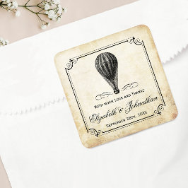 Die Hochzeitskollektion mit Vintagem Heißluftballo Quadratischer Aufkleber