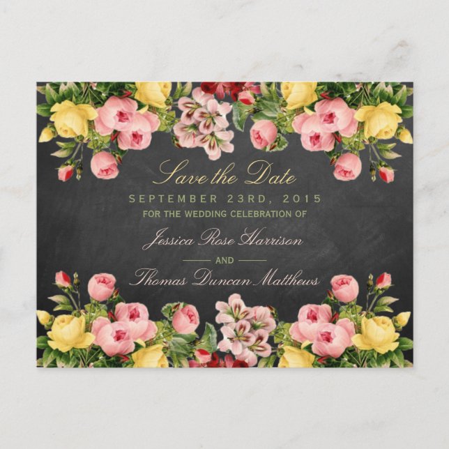 Die Hochzeitskollektion mit Vintagen Blumenkästen Ankündigungspostkarte (Vorderseite)