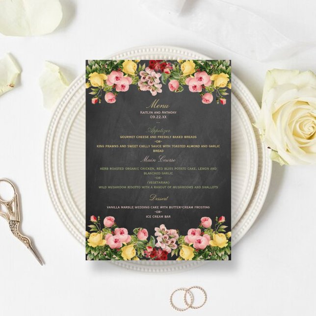 Die Hochzeitskollektion mit Vintagen Blumenkästen Menükarte (Von Creator hochgeladen)