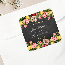 Die Hochzeitskollektion mit Vintagen Blumenkästen Quadratischer Aufkleber