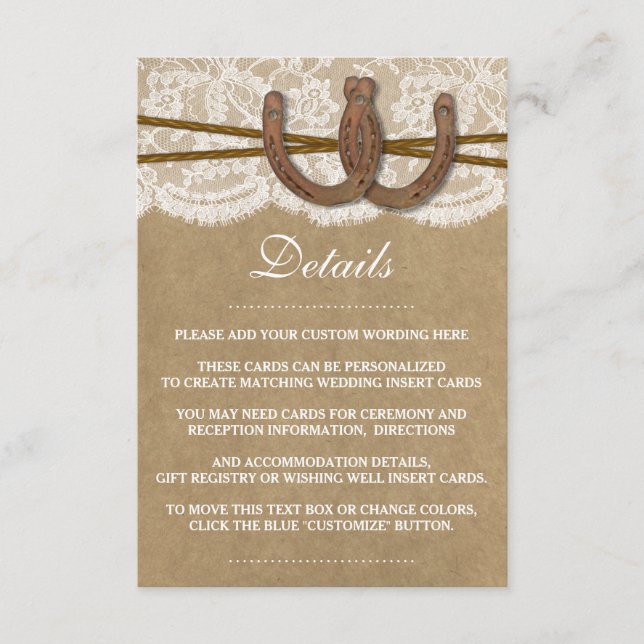 Die Hochzeitskollektion von Kraft, Spitzen und Hor Begleitkarte (Vorderseite)