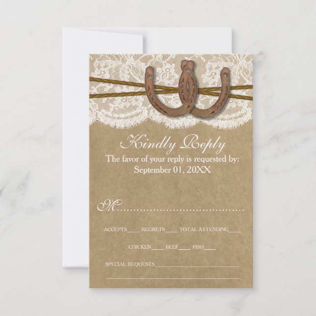 Die Hochzeitskollektion von Kraft, Spitzen und Hor RSVP Karte (Vorderseite)