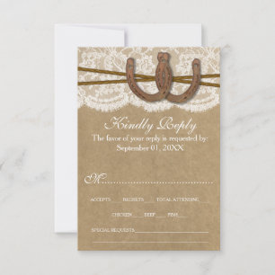 Die Hochzeitskollektion von Kraft, Spitzen und Hor RSVP Karte