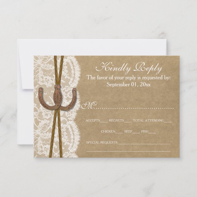 Die Hochzeitskollektion von Kraft, Spitzen und Hor RSVP Karte (Vorderseite)