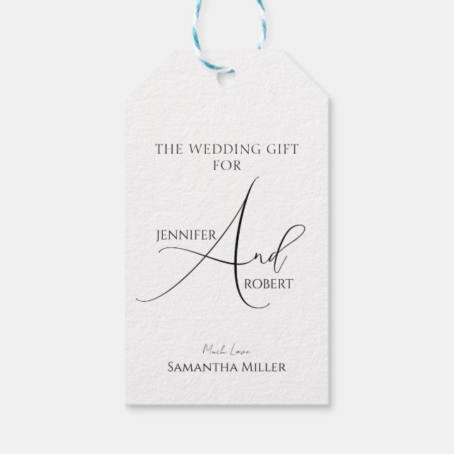 Die Hochzeitstempel Custom White Black Calligraphy Geschenkanhänger (Rückseite)