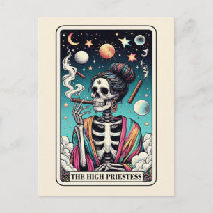 Die Hohepriesterin Tarot Kunst rauchendes Skelett  Postkarte