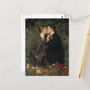 Die homosexuellen Männer, die im Garten küssen Postkarte