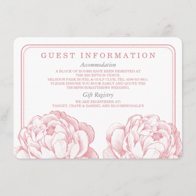 Die Hübsche Hochzeitskollektion der Peony Floral Begleitkarte (Vorderseite)