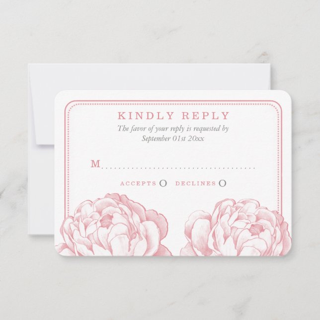 Die Hübsche Hochzeitskollektion der Peony Floral RSVP Karte (Vorderseite)