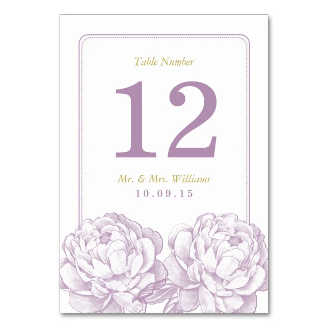 Die Hübsche Hochzeitskollektion der Peony Floral Tischnummer (Vorderseite)