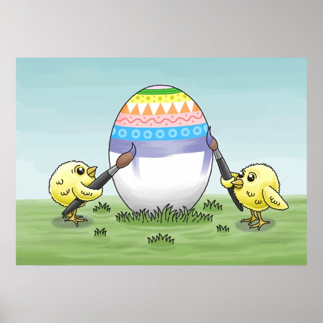 Die Hühner malen ein Osterei Poster (Vorne)
