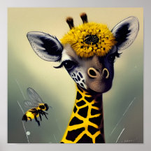 Die Hummel Giraffe Whimsical Digital Art