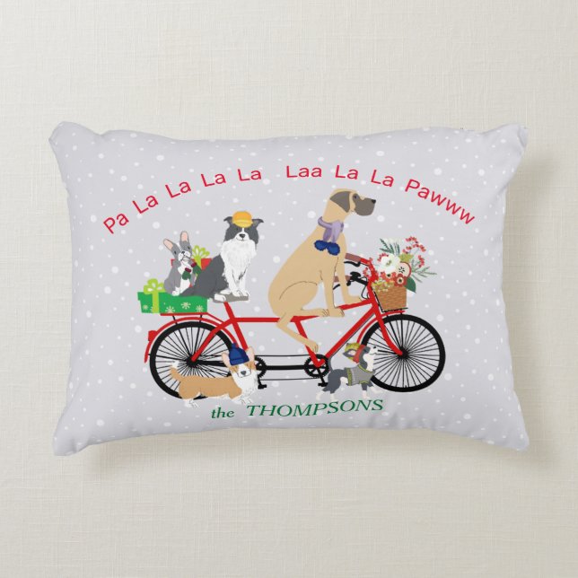Die Hunde, die Fahrrad fahren, stellt Korb Dekokissen (Vorderseite)