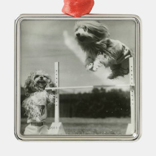 Die Hunde springend über MiniaturBar des hohen Silbernes Ornament