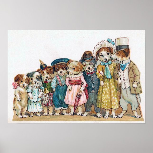 "Die Hundefamilie" Vintag Poster (Vorne)