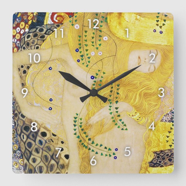 Die Hydra, Gustav Klimt Quadratische Wanduhr (Vorderseite)