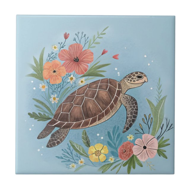 Die Illustration einer Meeresschildkröte Fliese (Vorderseite)