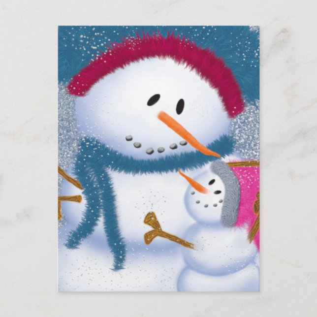 Die Illustration von SnowMomma und SnowGirl Postkarte (Vorderseite)