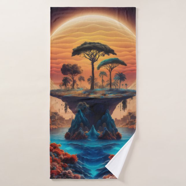 Die Insel bei Sonnenuntergang. Badehandtuch (Badehandtuch)
