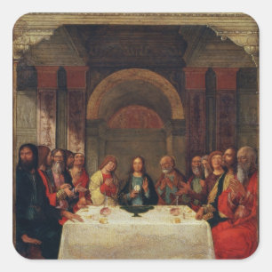 Die Institution des heiligen Abendmahl, c.1490 Quadratischer Aufkleber