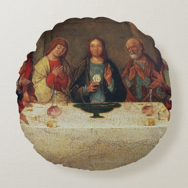 Die Institution des heiligen Abendmahl, c.1490 Rundes Kissen (Vorderseite)