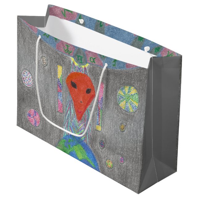 Die Interaktion UFO-Erd-und alien-große Große Geschenktüte (Vorderseite Schrägansicht)