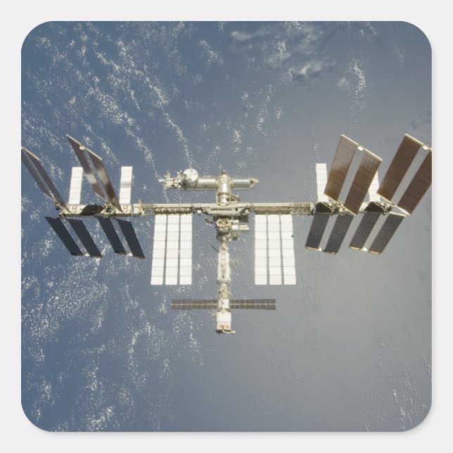 Die Internationale Raumstation fällt zurück Quadratischer Aufkleber (Vorderseite)