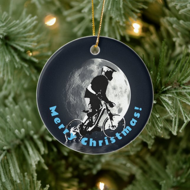Die Jagd auf den Mond - Mountainbiker Keramik Ornament (Baum)