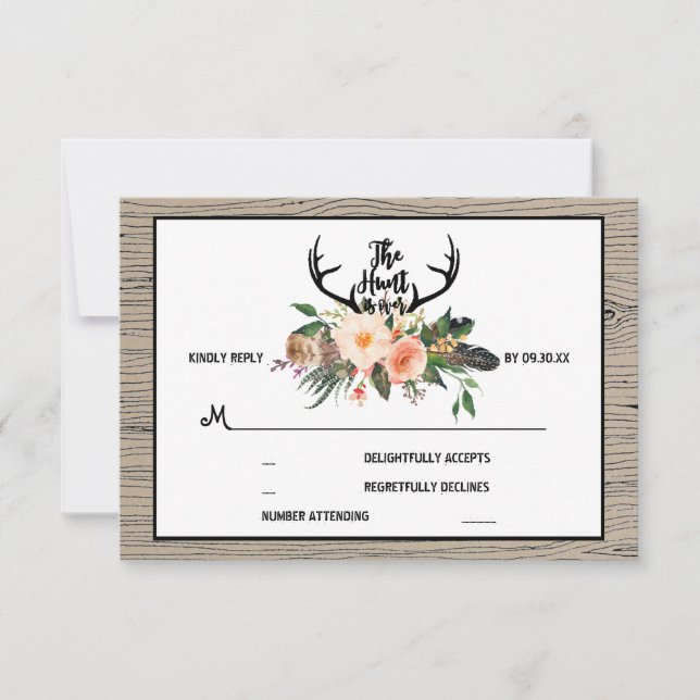 Die Jagd ist über den Rustikalen Boho Floral Weddi RSVP Karte (Vorderseite)