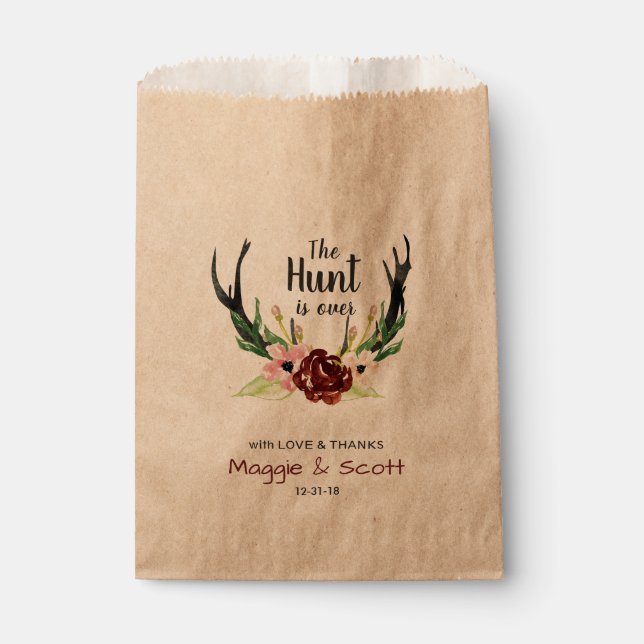 Die Jagd ist über die rustikale Antler Burgund Blu Geschenktütchen (Vorderseite)